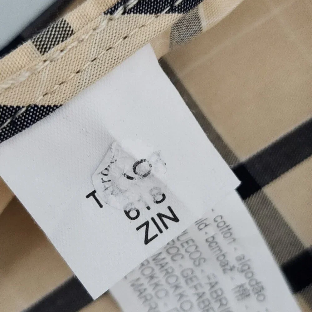 Zara Plaid Size Medium Tie Back Shirt Top Blouse Button Front Tan Gray womens - Picture 10 of 12